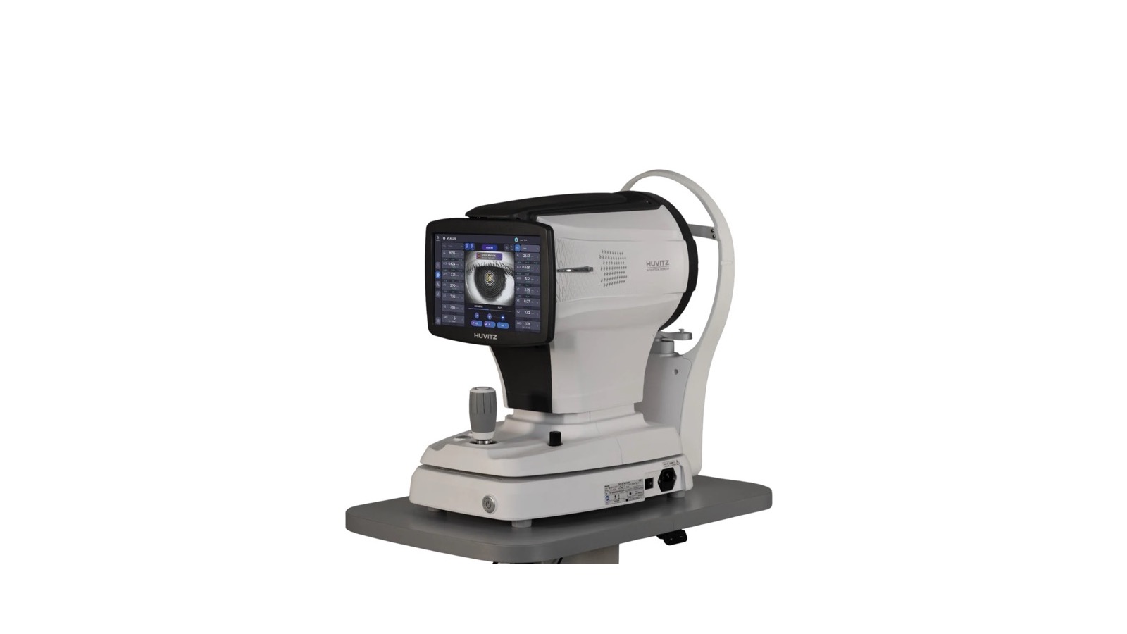 Biômetro óptico Huvitz HBM-1 com tela touchscreen inclinável, sobre fundo branco
